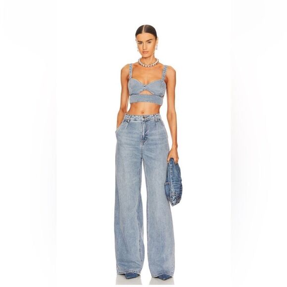 AFRM Turner Jeans Wide Leg Loose Slouchy Pleated Front Medium Wash size 27 - Picture 2 of 14